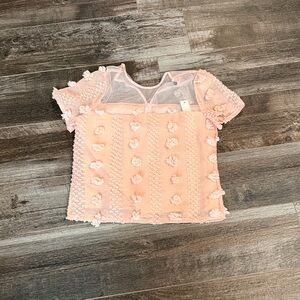 Pink Textured Short Sleeve Top